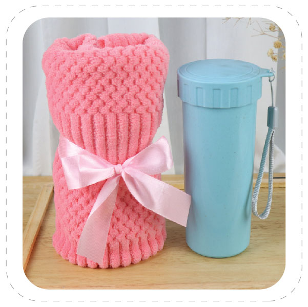 SET - 3 #ผ้าเช็ดผมรังผึ้ง + กระบอกน้ำฟางข้าว