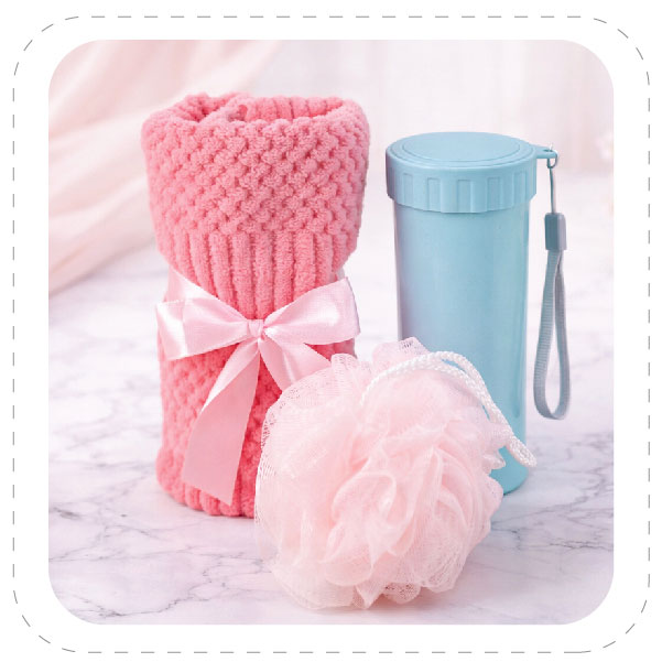 SET - 6 #ผ้าเช็ดผมรังผึ้ง + กระบอกน้ำฟางข้าว+ที่ขัดผิว