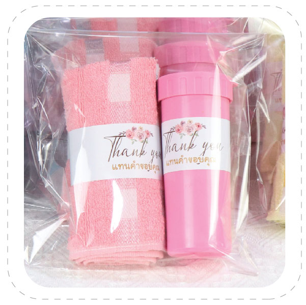 SET - 2 #ผ้าเช็ดผมลายตาราง+กระบอกน้ำฟางข้าว