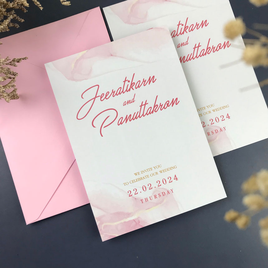 การ์ดแต่งงาน การ์ดงานแต่ง การ์ดแต่งงานมินิมอล การ์ดแต่งงาน สีชมพู พร้อม ซองการ์ดแต่งงาน