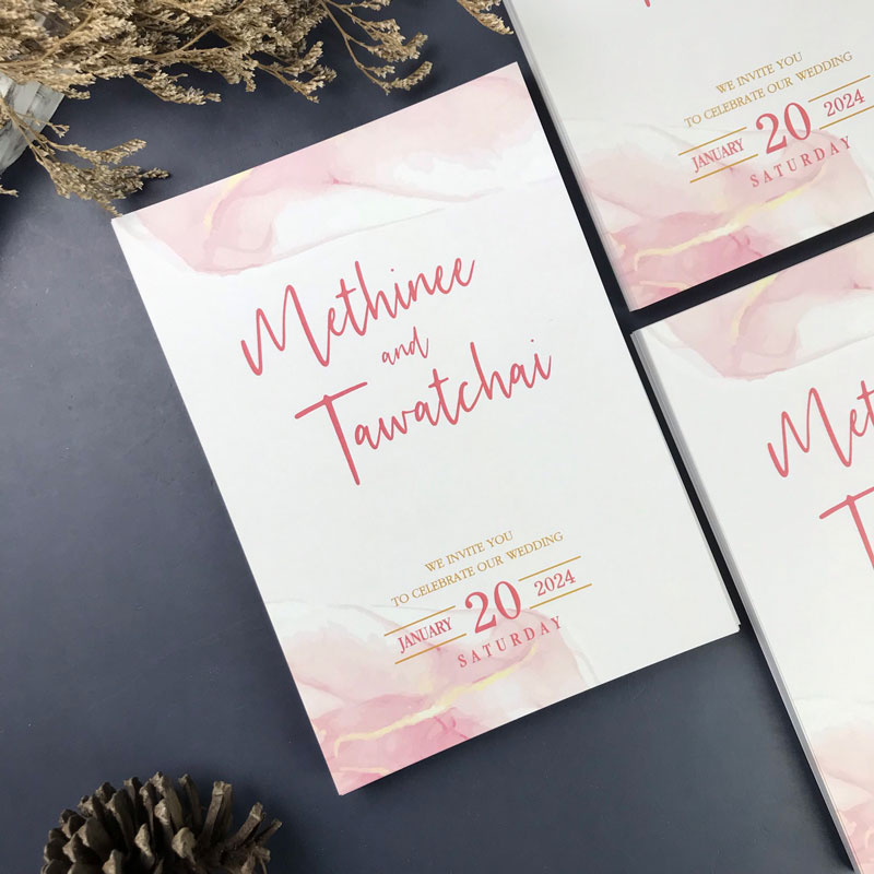 การ์ดแต่งงาน การ์ดงานแต่ง การ์ดแต่งงานมินิมอล การ์ดแต่งงาน สีชมพู พร้อม ซองการ์ดแต่งงาน
