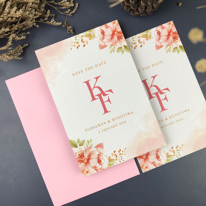 การ์ดแต่งงาน การ์ดงานแต่ง การ์ดแต่งงานมินิมอล การ์ดแต่งงาน สีชมพู พร้อม ซองการ์ดแต่งงาน