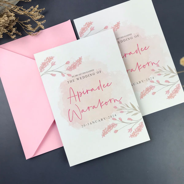การ์ดแต่งงาน การ์ดงานแต่ง การ์ดแต่งงานมินิมอล การ์ด แต่งงาน สีชมพู พร้อม ซองการ์ดแต่งงาน