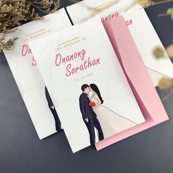 การ์ดแต่งงาน การ์ดงานแต่ง การ์ดแต่งงานมินิมอล การ์ดแต่งงาน สีชมพู พร้อม ซองการ์ดแต่งงาน
