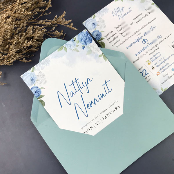 การ์ด แต่งงาน เรียบ หรู ดู แพง การ์ดแต่งงาน การ์ดงานแต่ง การ์ดแต่งงานมินิมอล การ์ดแต่งงาน สีฟ้า