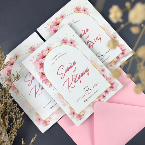 การ์ดแต่งงาน การ์ดงานแต่ง การ์ดแต่งงานมินิมอล การ์ดแต่งงาน สีชมพู พร้อม ซองการ์ดแต่งงาน