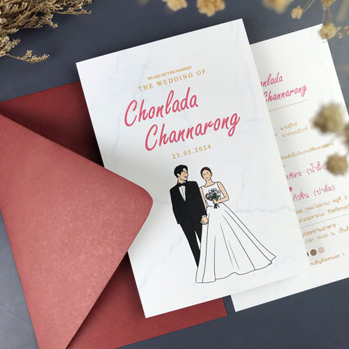 การ์ดแต่งงาน การ์ดงานแต่ง การ์ดแต่งงานมินิมอล การ์ด แต่งงาน สีชมพู พร้อม ซองการ์ดแต่งงาน