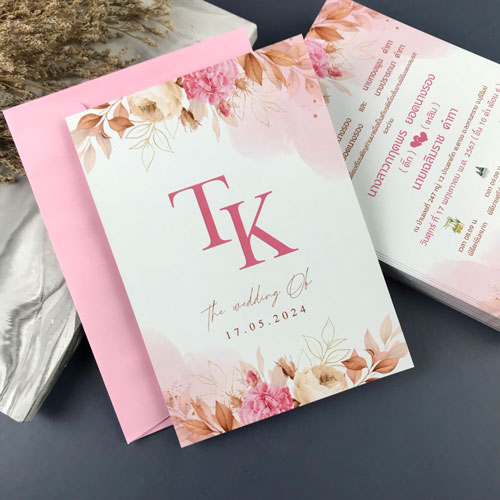 การ์ดแต่งงาน การ์ดงานแต่ง การ์ดแต่งงานมินิมอล การ์ดแต่งงาน สีชมพู พร้อม ซองการ์ดแต่งงาน