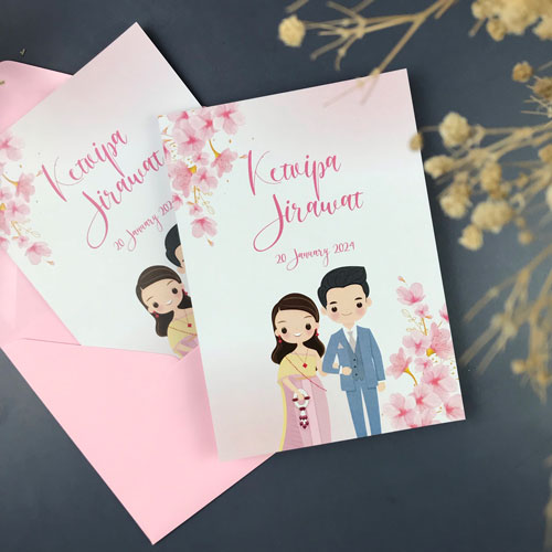 การ์ดแต่งงาน การ์ดงานแต่ง การ์ดแต่งงานมินิมอล การ์ดแต่งงาน สีชมพู พร้อม ซองการ์ดแต่งงาน
