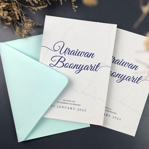 การ์ดแต่งงาน เรียบ หรู ดู แพง การ์ดแต่งงาน การ์ดงานแต่ง การ์ดแต่งงาน สีฟ้า น้ำเงิน