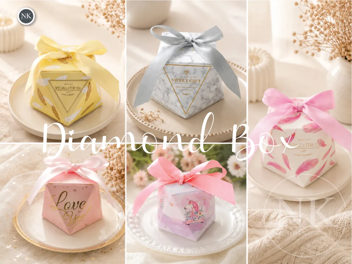ของชำร่วยกล่องทรงเพชร Diamond Box ฟรีป้ายชื่อ กล่องของชำร่วยงานแต่ง ราคาถูก เลือกของด้านในได้
