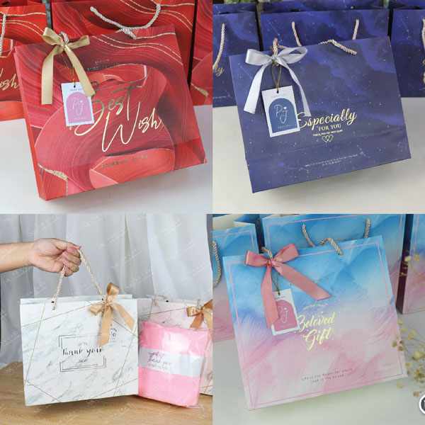 ของรับไหว้งานแต่ง ถุงของรับไหว้หรู พร้อมถุงหิ้ว ป้ายชื่อ มี 4 สี แดง ชมพู หินอ่อน น้ำเงิน