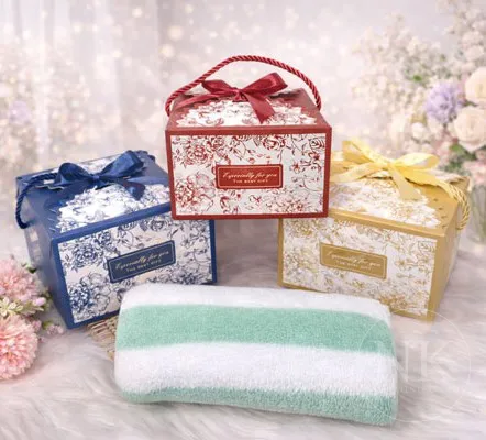 ของรับไหว้ผ้าเช็ดผม | ผ้าขนหนูเช็ดผมเนื้อนุ่ม ซับน้ำดี พร้อมกล่องหูหิ้วพรีเมียม ของรับไหว้งานแต่ง